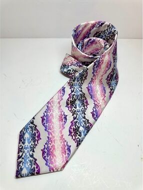 Vibrant The Big Knot Paisley Patterned Purple Pink Blue Silk Necktie